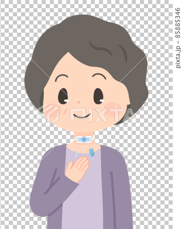 気管カニューレを装着した高齢女性のイラスト_カフ付きカニューレ 85885346