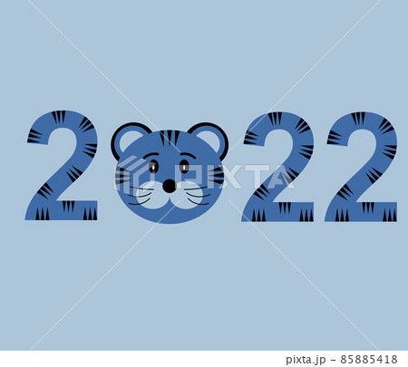 Numbers 2020 and the muzzle of a tiger on a blue background. Chinese New Year of the tiger, vector Numbers 2020 and the muzzle of a tiger on a blue background. Chinese New Year of the tiger, vector 85885418