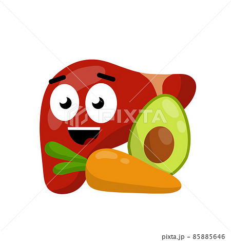 Healthy liver. Happy human organ. Smile and emotions of character. 85885646