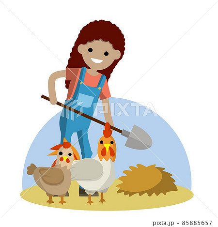 Cartoon flat illustration. Summer season. Haystack and rustic animals 85885657