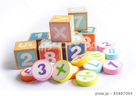 Math number colorful on white background, education study mathematics learning teach concept. 85887004