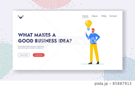 Creative Idea Landing Page Template. Businessman Character with Light Bulb Having Inspiration and Insight for Project 85887913