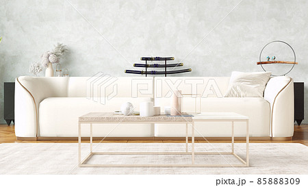 Modern stylish interior of the living room, a room with a staircase, wooden floor and a large window. 3D rendering Modern stylish interior of the living room, a room with a staircase, wooden floor and a large window. 3D rendering 85888309