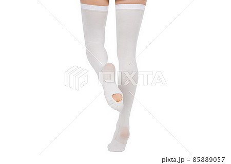 Compression Hosiery for surgery isolated on white. Medical stockings, tights for varicose veins therapy. Embolism deterrent hose or anti-embolism stockings. Compression Hosiery for surgery isolated on white. Medical stockings, tights for varicose veins therapy. Embolism deterrent hose or anti-embolism stockings. 85889057