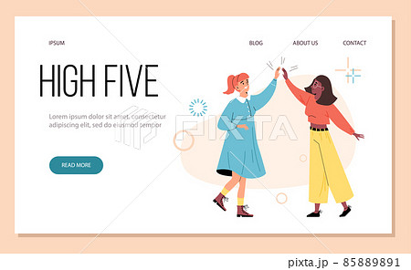 Women congratulate each other with high five, web banner template - flat vector illustration. 85889891