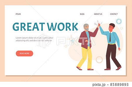 Colleagues men clap hands and congratulate each other with great work - landing page flat vector illustration. 85889893