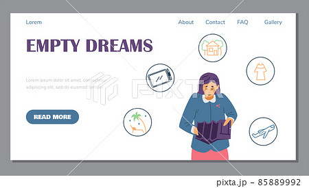 Unfulfilled dreams amid global economic crisis webpage flat vector illustration. Unfulfilled dreams amid global economic crisis webpage flat vector illustration. 85889992