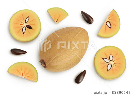 Sapodilla isolated on white background with clipping path and full depth of field. Top view. Flat lay Sapodilla isolated on white background with clipping path and full depth of field. Top view. Flat lay 85890542