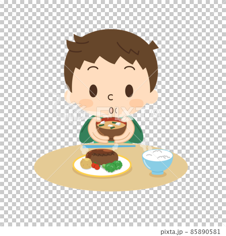 Boy who cools miso soup 85890581