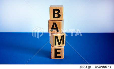 BAME symbol. Abbreviation BAME, black, asian and minority ethnic on wooden cubes. Beautiful white and blue background. Copy space. Business and BAME, black, asian and minority ethnic concept. BAME symbol. Abbreviation BAME, black, asian and minority ethnic on wooden cubes. Beautiful white and blue background. Copy space. Business and BAME, black, asian and minority ethnic concept. 85890673