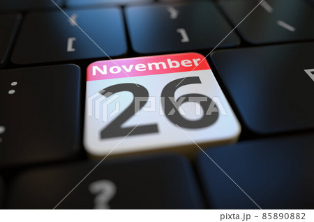 November 26 date on a keyboard key, 3d rendering 85890882