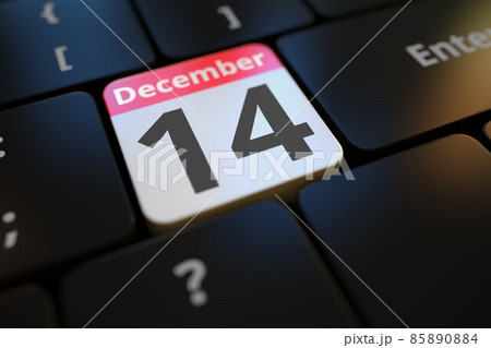 December 14 date on a keyboard key, 3d rendering 85890884