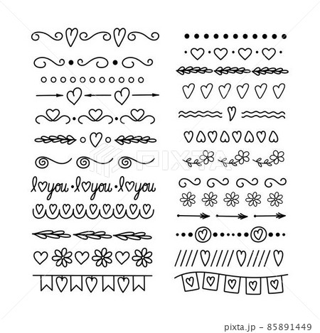 Hand drawn doodle style text dividers elegant set, vector illustration, decorative floral vintage borders, design elements for book, card, invitation 85891449