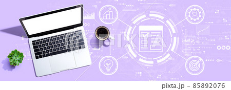Project management theme with a laptop computer 85892076