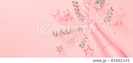 Champagne bottle with hearts and serpentines - 3D 85892145