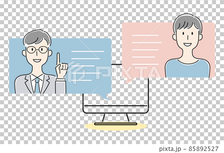 Hand-drawn style, vector illustration of a man talking online Hand-drawn style, vector illustration of a man talking online 85892527