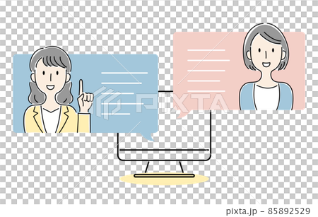 Hand-drawn style, vector illustration of a woman talking online Hand-drawn style, vector illustration of a woman talking online 85892529