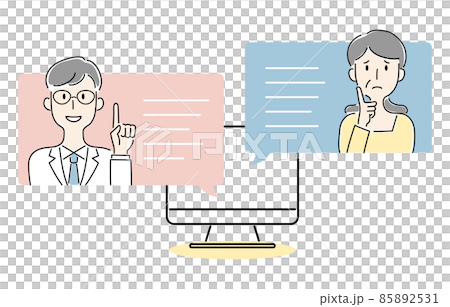 Hand-drawn style, vector illustrations of men and women talking online Hand-drawn style, vector illustrations of men and women talking online 85892531
