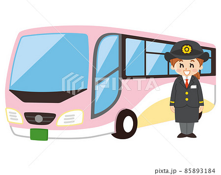 運転士の女性と大型バス　公共交通機関 85893184