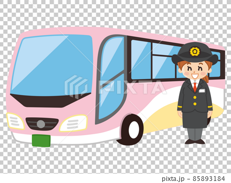 運転士の女性と大型バス　公共交通機関 85893184