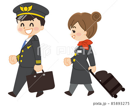 パイロットの男性とキャビンアテンダントの女性 85893275