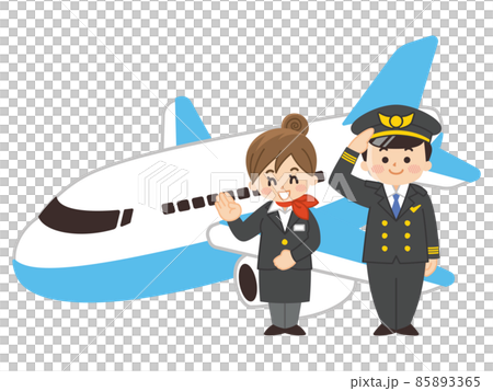 パイロットの男性とCAの女性と飛行機　航空機　ジェット機 85893365