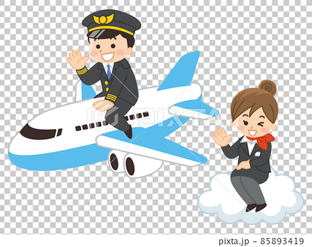 パイロットの男性とCAの女性と飛行機　航空機　ジェット機 85893419
