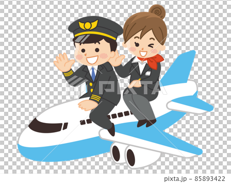 Pilot men and CA women straddling an airplane Pilot men and CA women straddling an airplane 85893422
