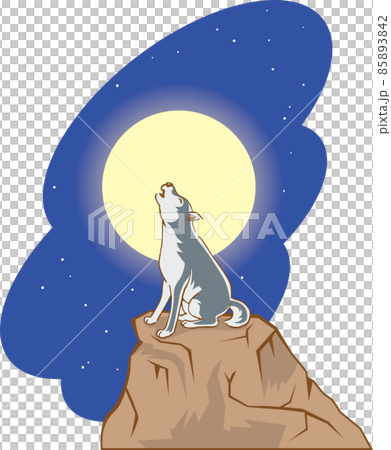 崖の上で遠吠えをしているオオカミのイメージイラスト 85893842