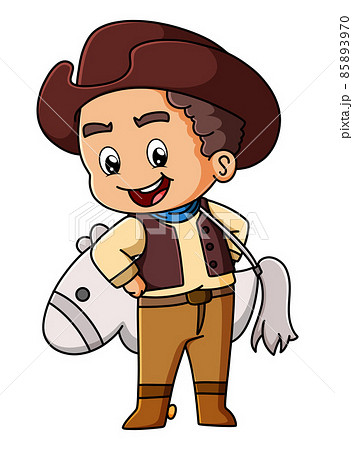 The cute cowboy is carrying a toy horse - Stock Illustration [85893970] -  PIXTA