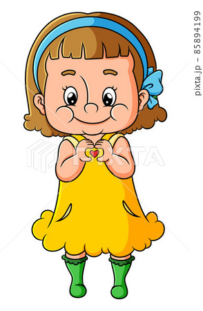 The cute girl is making a love sign with the hands 85894199