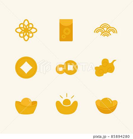 Collection of flat gold Chinese wealth icons 85894280