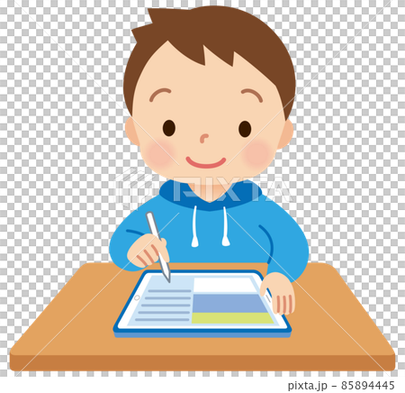 タブレットで勉強する子供　男の子　小学生 85894445