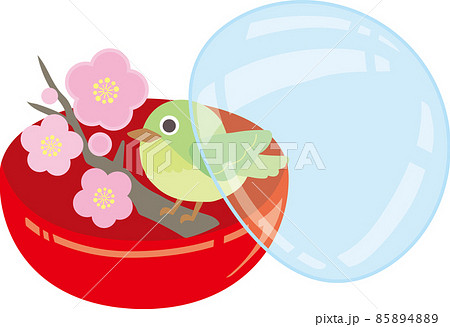 ガチャポンカプセルに入った梅の花とうぐいす_カプセル半開き 85894889