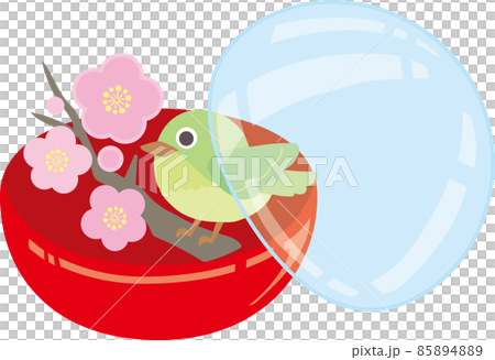 ガチャポンカプセルに入った梅の花とうぐいす_カプセル半開き 85894889