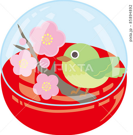 ガチャポンカプセルに入った梅の花とうぐいす 85894892