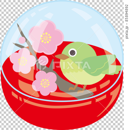 ガチャポンカプセルに入った梅の花とうぐいす 85894892