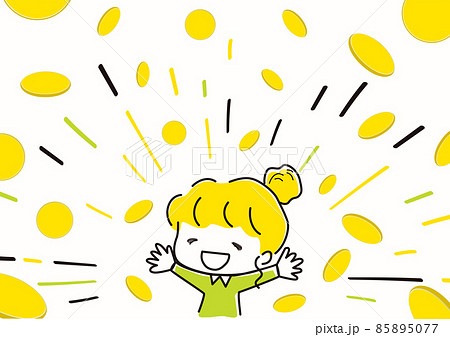 喜ぶ女の子　コイン背景 85895077