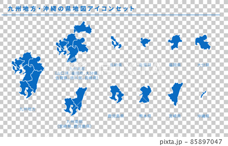 日本地図、九州地方・沖縄の県地図アイコンセット、ベクター素材 85897047