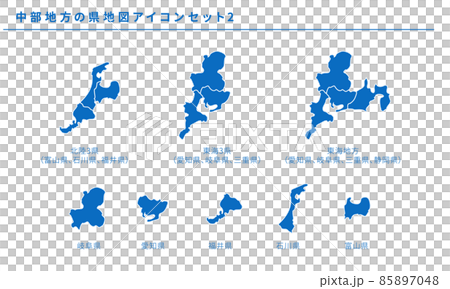 Map of Japan, prefecture map icon set 2 of Chubu region, vector material 85897048