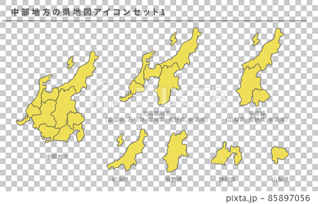 日本地図、中部地方の県地図アイコンセット1、ベクター素材 85897056