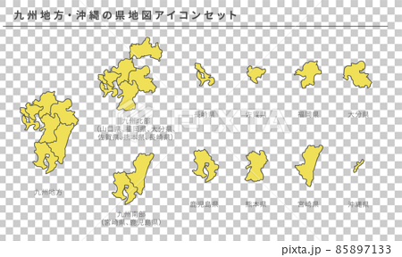 日本地図、九州地方・沖縄の県地図アイコンセット、ベクター素材 85897133