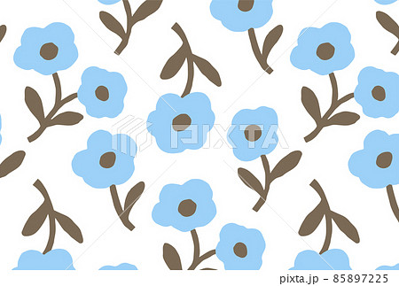 水色の大きい花柄の白背景の壁紙のイラスト素材