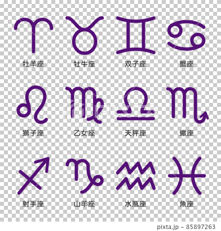 Zodiac 12 constellation mark and name, simple icon 85897263