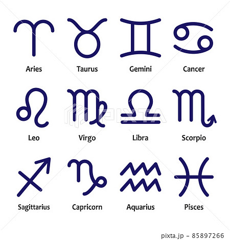 黄道12星座のマークと英語名、シンプルなアイコン 85897266