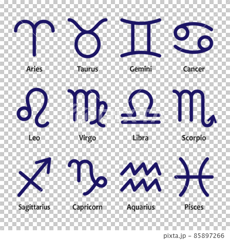 黄道12星座のマークと英語名、シンプルなアイコン 85897266