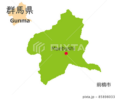 群馬県と県庁所在地、手描き風のかわいい地図	 85898033