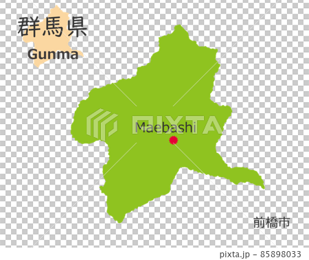 群馬県と県庁所在地、手描き風のかわいい地図	 85898033