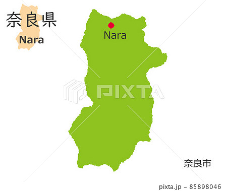 奈良県と県庁所在地、手描き風のかわいい地図	
