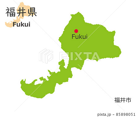 福井県と県庁所在地、手描き風のかわいい地図	